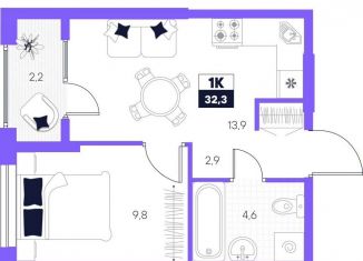 Продается 1-ком. квартира, 32.3 м2, Тюмень, Калининский округ