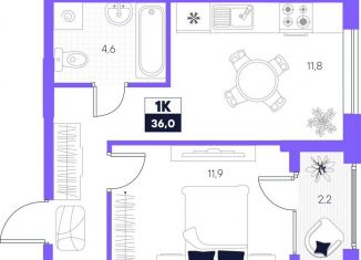 Продаю 1-комнатную квартиру, 36 м2, Тюмень, Калининский округ