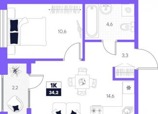 Продаю 1-ком. квартиру, 34.2 м2, Тюмень, Калининский округ