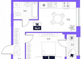 Продается однокомнатная квартира, 36 м2, Тюмень, Калининский округ