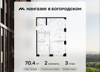 Двухкомнатная квартира на продажу, 70.4 м2, Москва