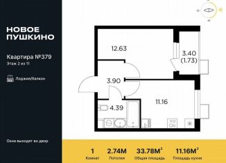 Продается 1-ком. квартира, 33.8 м2, Пушкино