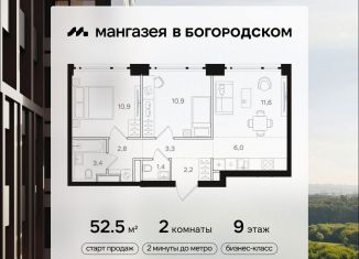 Продам 2-комнатную квартиру, 52.5 м2, Москва, район Богородское