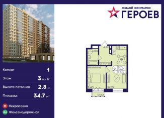 Продается однокомнатная квартира, 34.7 м2, Балашиха, ЖК Героев