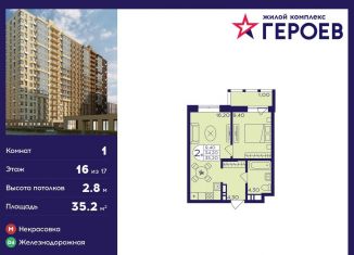 Продаю 1-ком. квартиру, 35.2 м2, Балашиха, ЖК Героев