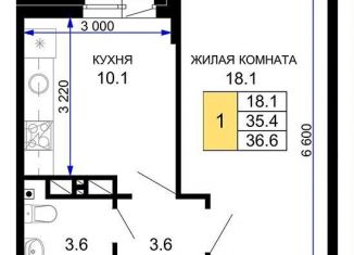 1-комнатная квартира на продажу, 36.6 м2, Краснодар, улица Лётчика Позднякова, 2к20, ЖК Дыхание