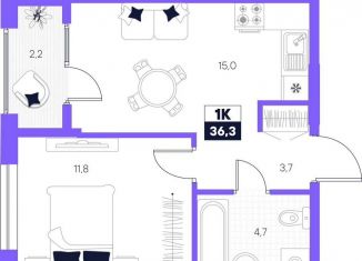 Продам 1-комнатную квартиру, 36.3 м2, Тюмень, Калининский округ