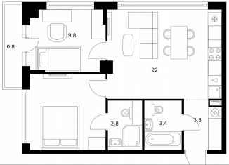 Продажа двухкомнатной квартиры, 55 м2, Москва, район Кунцево, улица Ивана Франко, 20к3