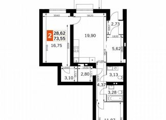 Продается 2-комнатная квартира, 73.6 м2, деревня Митькино