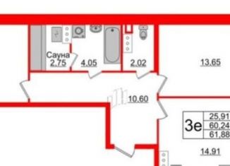 Продажа 2-ком. квартиры, 61.9 м2, Санкт-Петербург, проспект Авиаконструкторов, 54, муниципальный округ Юнтолово