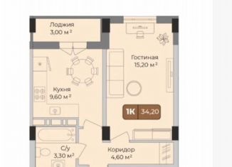 Продам 1-комнатную квартиру, 34.2 м2, Краснодар, микрорайон Завод Радиоизмерительных Приборов, улица имени Сергея Есенина, 108/1А