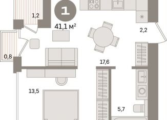 Продам 1-комнатную квартиру, 41.1 м2, Санкт-Петербург, метро Приморская