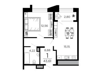 Продам 1-ком. квартиру, 43.6 м2, Рязань, 1-я Железнодорожная улица, 18