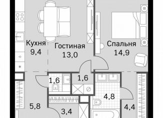 Однокомнатная квартира на продажу, 58.9 м2, Москва, метро Беговая