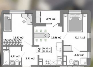 Продажа 2-комнатной квартиры, 51.4 м2, Оренбург, улица Гаранькина, 17, ЖК Звёздный Город