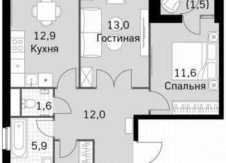 Продается 2-комнатная квартира, 62.3 м2, Москва, Строительный проезд, 9с9, район Покровское-Стрешнево