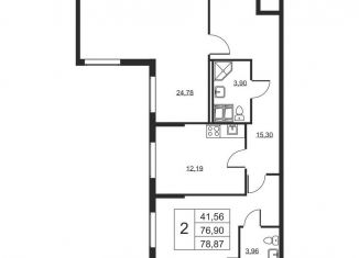 Продается 2-комнатная квартира, 78.9 м2, Бугры