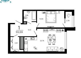 Продажа 1-ком. квартиры, 55.6 м2, Рязань, 1-я Железнодорожная улица, 18