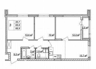 3-ком. квартира на продажу, 66.9 м2, Нижний Новгород, жилой комплекс Новая Кузнечиха, 13