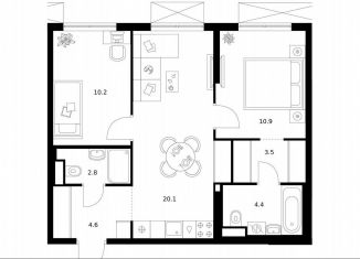 Продается 2-комнатная квартира, 56.5 м2, Москва, жилой комплекс Кавказский Бульвар 51, 3.5