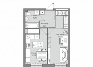 Продам 1-комнатную квартиру, 35.7 м2, Татарстан