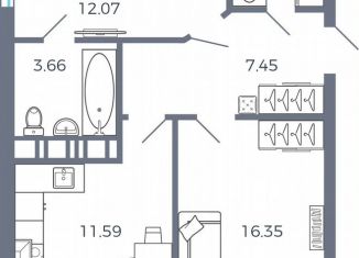 2-комнатная квартира на продажу, 57.4 м2, село Николаевка