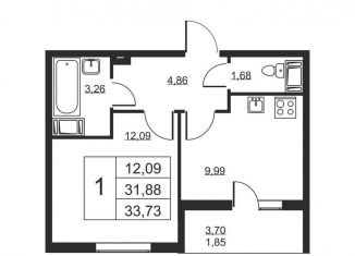 Продам 1-ком. квартиру, 33.7 м2, Бугры