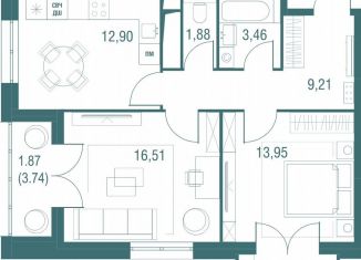 Двухкомнатная квартира на продажу, 60.7 м2, Одинцово