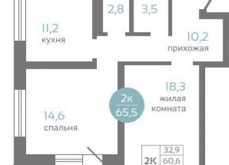 Продается двухкомнатная квартира, 65.5 м2, Красноярск, Советский район