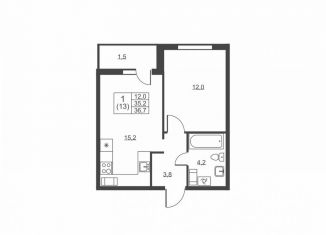 Продается 1-комнатная квартира, 36.7 м2, городской посёлок имени Свердлова