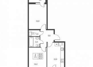 Продается 2-ком. квартира, 52.2 м2, городской посёлок имени Свердлова