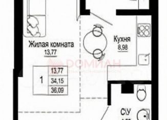 Продается 1-комнатная квартира, 36.1 м2, Ростов-на-Дону, Привокзальная улица, 3/1, ЖК Донская Слобода