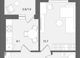 Продам 1-ком. квартиру, 33.1 м2, Черкесск, Октябрьская улица, 1