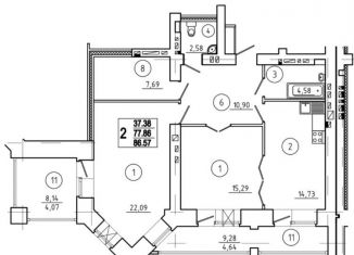 Продам 2-ком. квартиру, 81.5 м2, Омск, улица Булгакова, 6