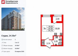 Продажа квартиры студии, 24.6 м2, Санкт-Петербург, муниципальный округ Невская Застава