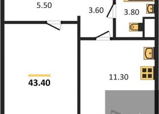 Продам 1-ком. квартиру, 43.4 м2, Воронеж, Левобережный район