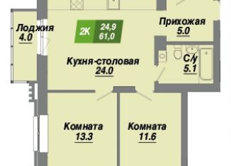 Продажа двухкомнатной квартиры, 61 м2, Новосибирск, метро Маршала Покрышкина