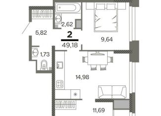 Продается двухкомнатная квартира, 49.2 м2, Рязань