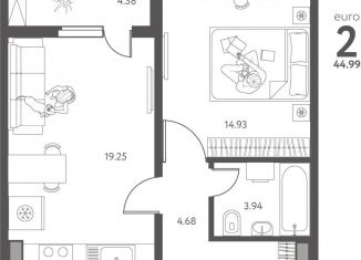 Продажа 1-комнатной квартиры, 45 м2, Липецкая область, улица Перова, 2Д