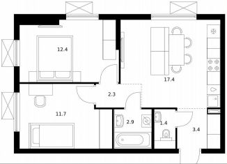 Продажа 2-комнатной квартиры, 51.5 м2, Московская область