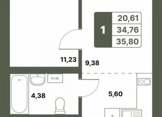 Продается 1-ком. квартира, 35.8 м2, село Миловка