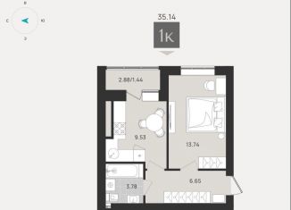 Продажа однокомнатной квартиры, 35.1 м2, Калининград