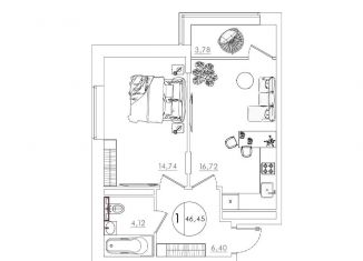 Продается 1-ком. квартира, 45.8 м2, Курск