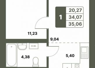 Продаю 1-комнатную квартиру, 35.1 м2, село Миловка