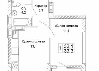 Однокомнатная квартира на продажу, 33.3 м2, Волгоград