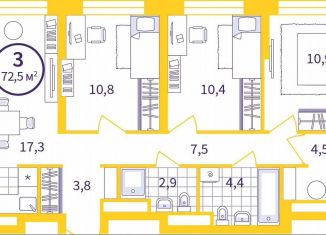 Продажа 3-комнатной квартиры, 72.5 м2, Екатеринбург, Чкаловский район