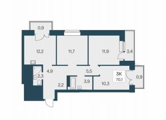 3-комнатная квартира на продажу, 70.1 м2, Новосибирск, метро Заельцовская