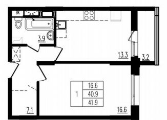 Продаю 1-ком. квартиру, 42.2 м2, деревня Пирогово, улица Ильинского, 8