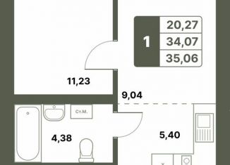 Продам однокомнатную квартиру, 35.1 м2, село Миловка