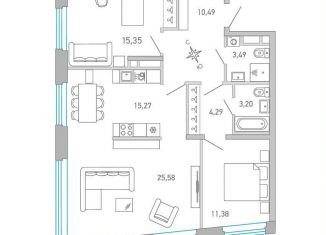 Продается двухкомнатная квартира, 88.6 м2, Санкт-Петербург, набережная Чёрной речки, 1, метро Лесная